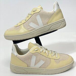 Veja V-10-Mesh Leather Jute/ White Multico Women Sneakers Size 39 US8